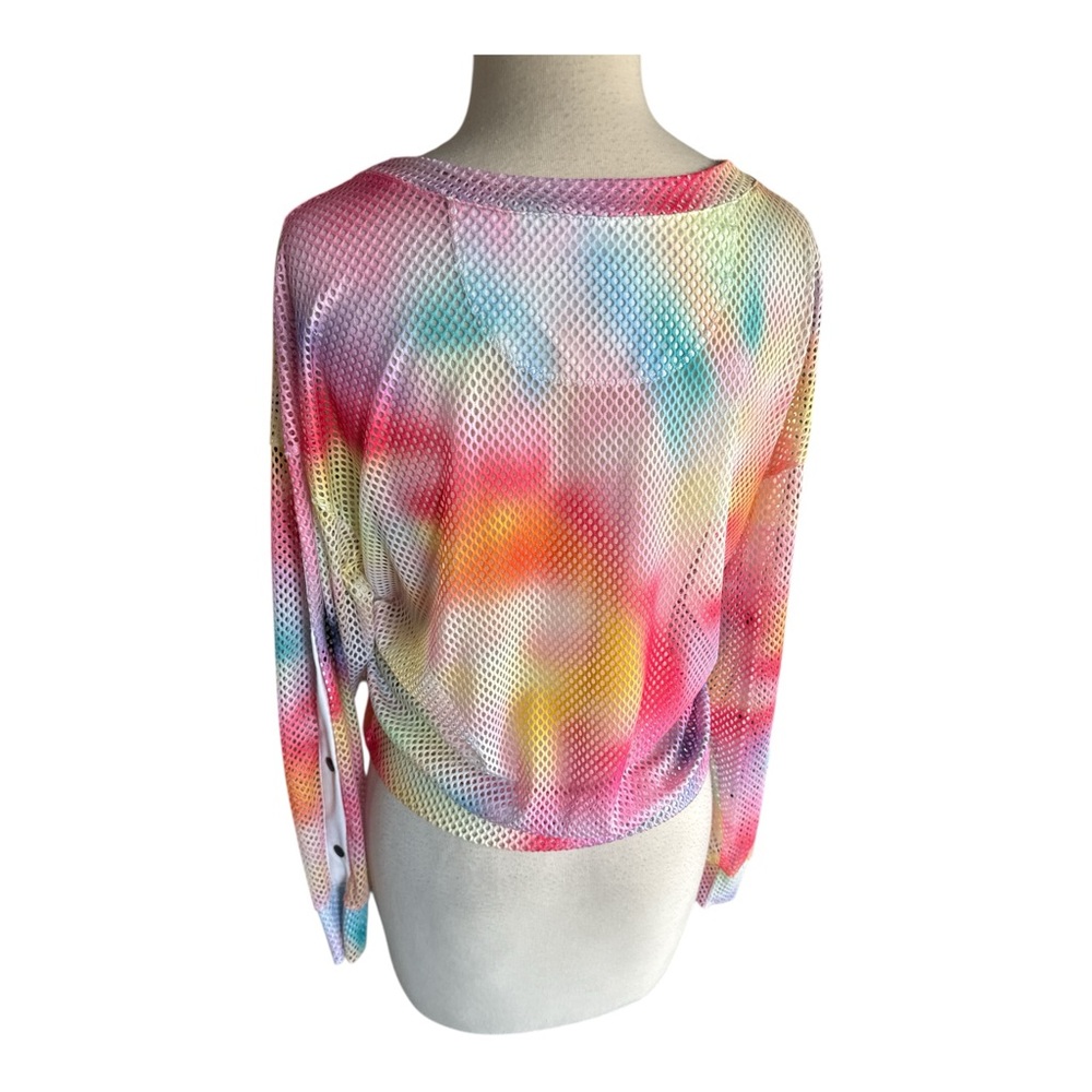 Lucky In Love Techno Ombre Mesh Sweatshirt Small Rainbow Cinch Sides Long Sleeve - Picture 7 of 9